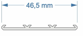 Filled gray cross-section with blue dimension lines above the profile